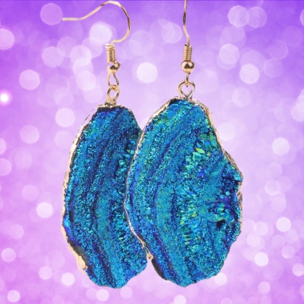 Blue Opalescent Stone Drop Earrings